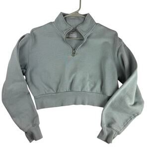 Aritzia TNA Cozy AF Crop 1/4 Zip Fleece - Mint Green XS